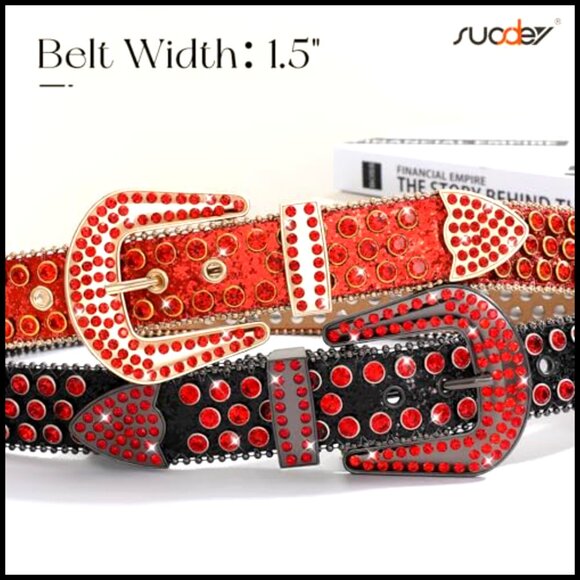 Western Rhinestone Studded Belt Cowboy Chic Bling Sequins Alloy Buckle